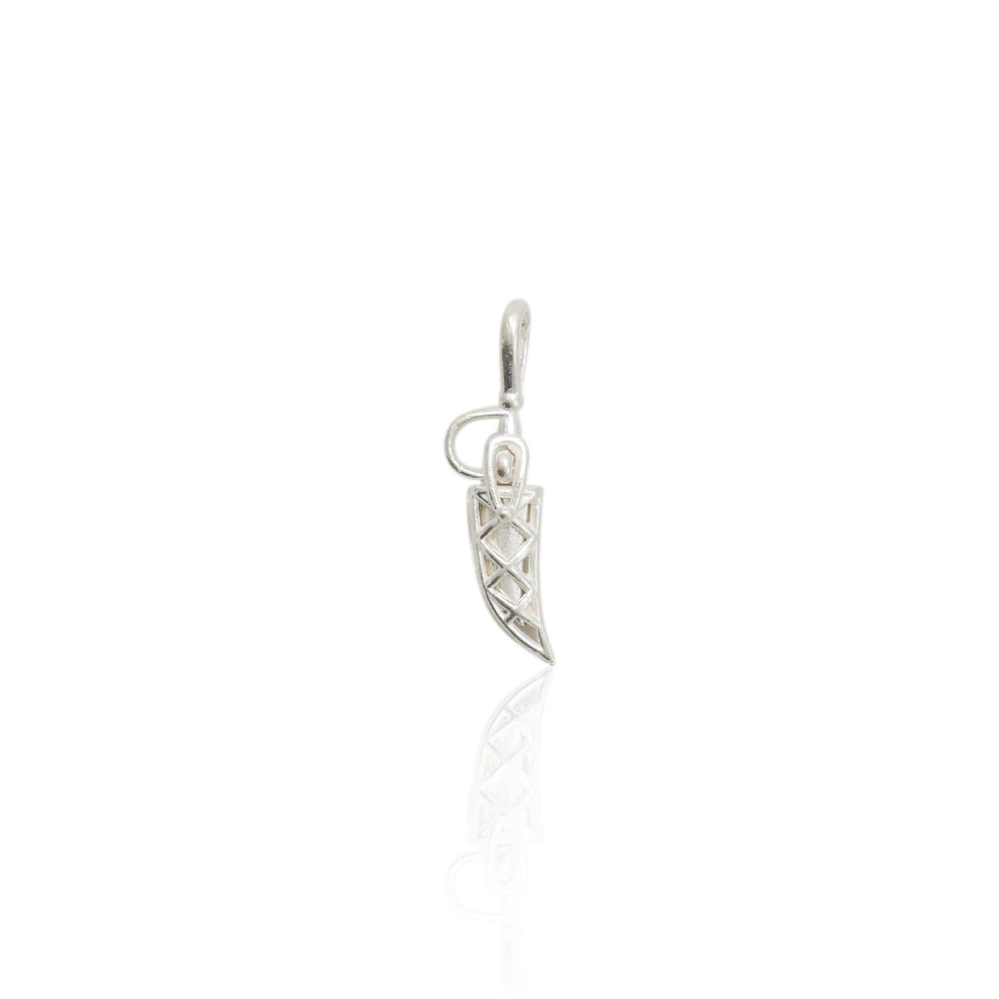 Silver pendant featuring a detailed sword with sheath design
