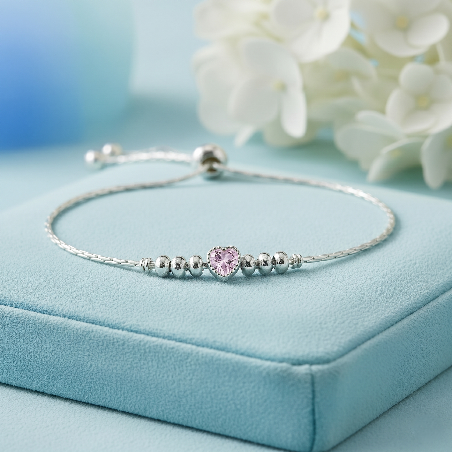 Adjustable Pure Silver Heart Love Bracelet
