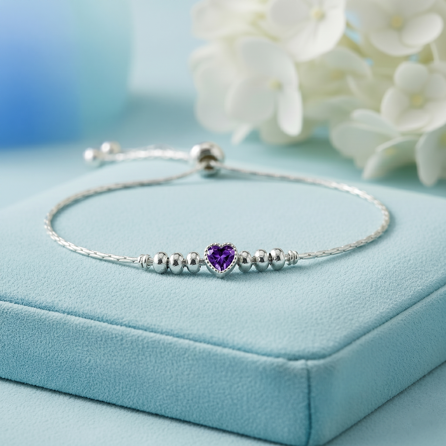 Adjustable Pure Silver Heart Love Bracelet