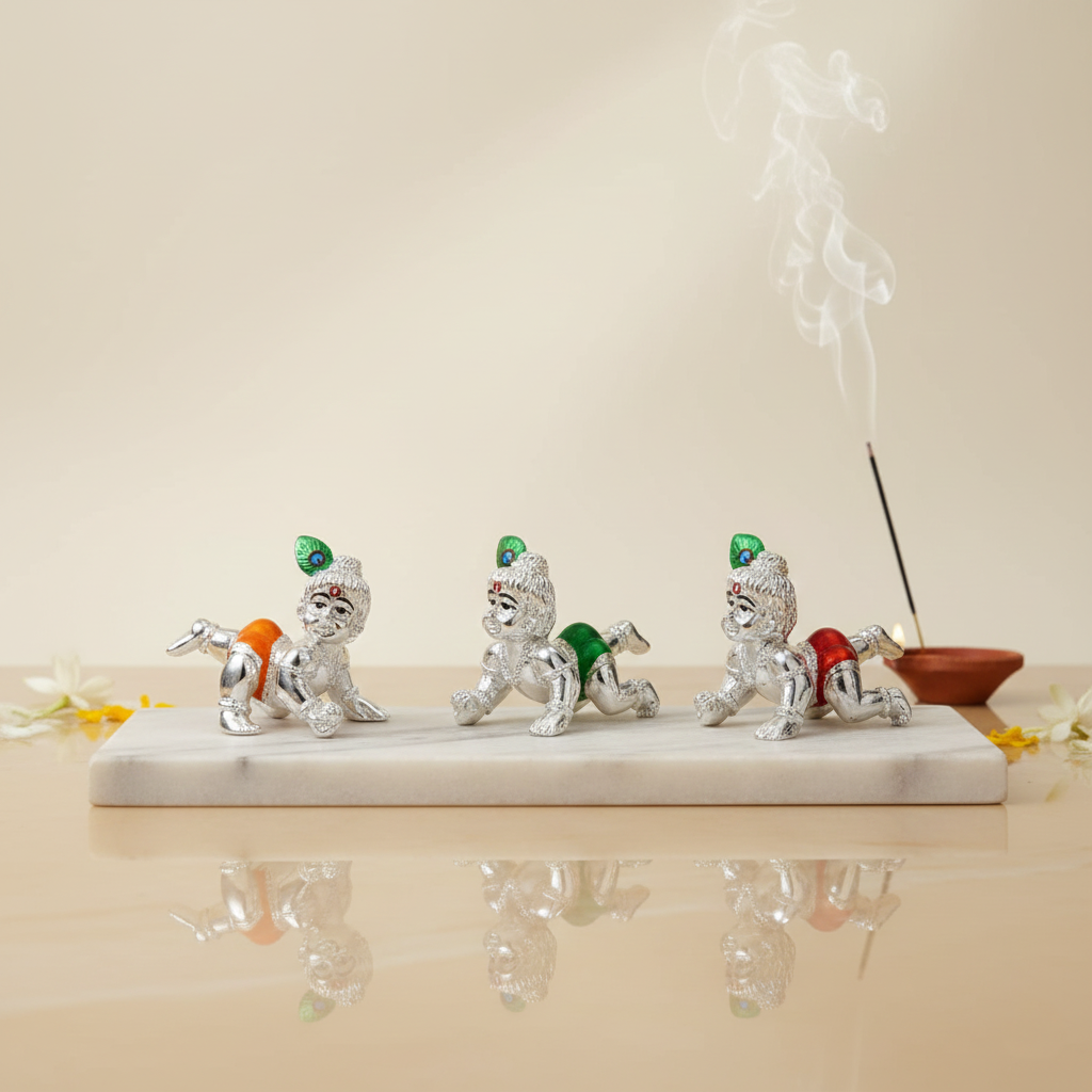 Bal Krishna Silver Idol – 3 Colour Options, 1 Pc