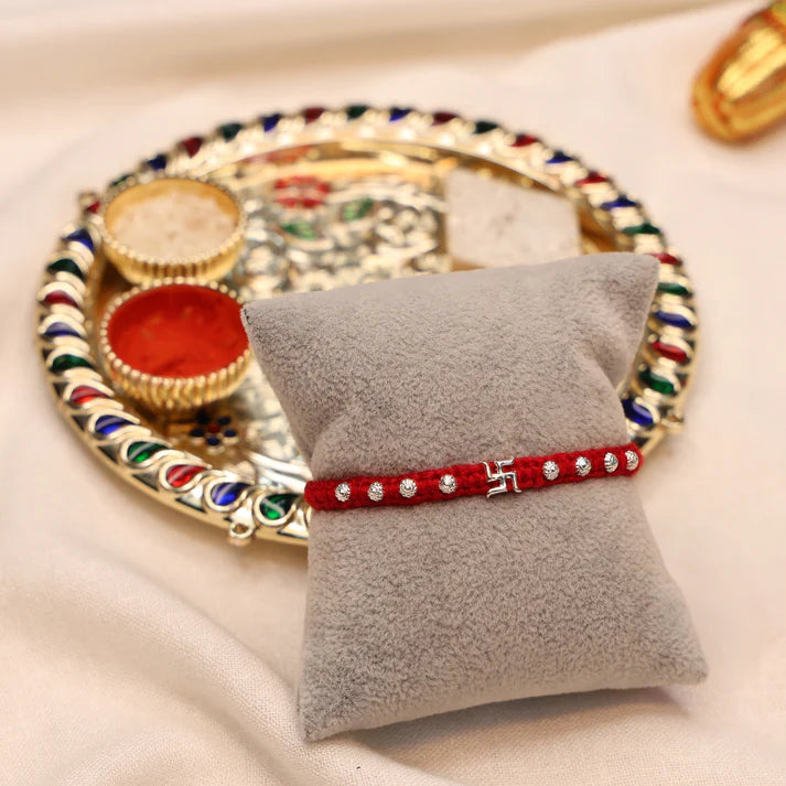 Divine Swastika Silver Rakhi Thread