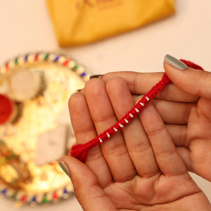Silver Drop Buds Silver Rakhi