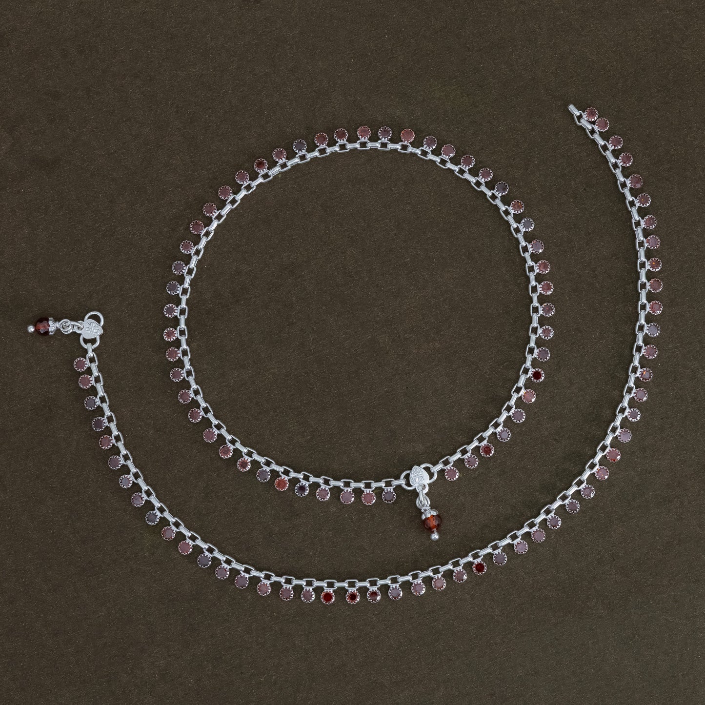 Red Stone Studded Silver Payal Modern Touch with Traditional Elegance