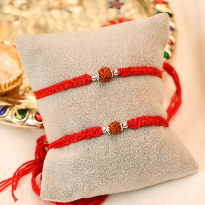 Silver Rakhi for Brother Rudraksha & Bud Accents