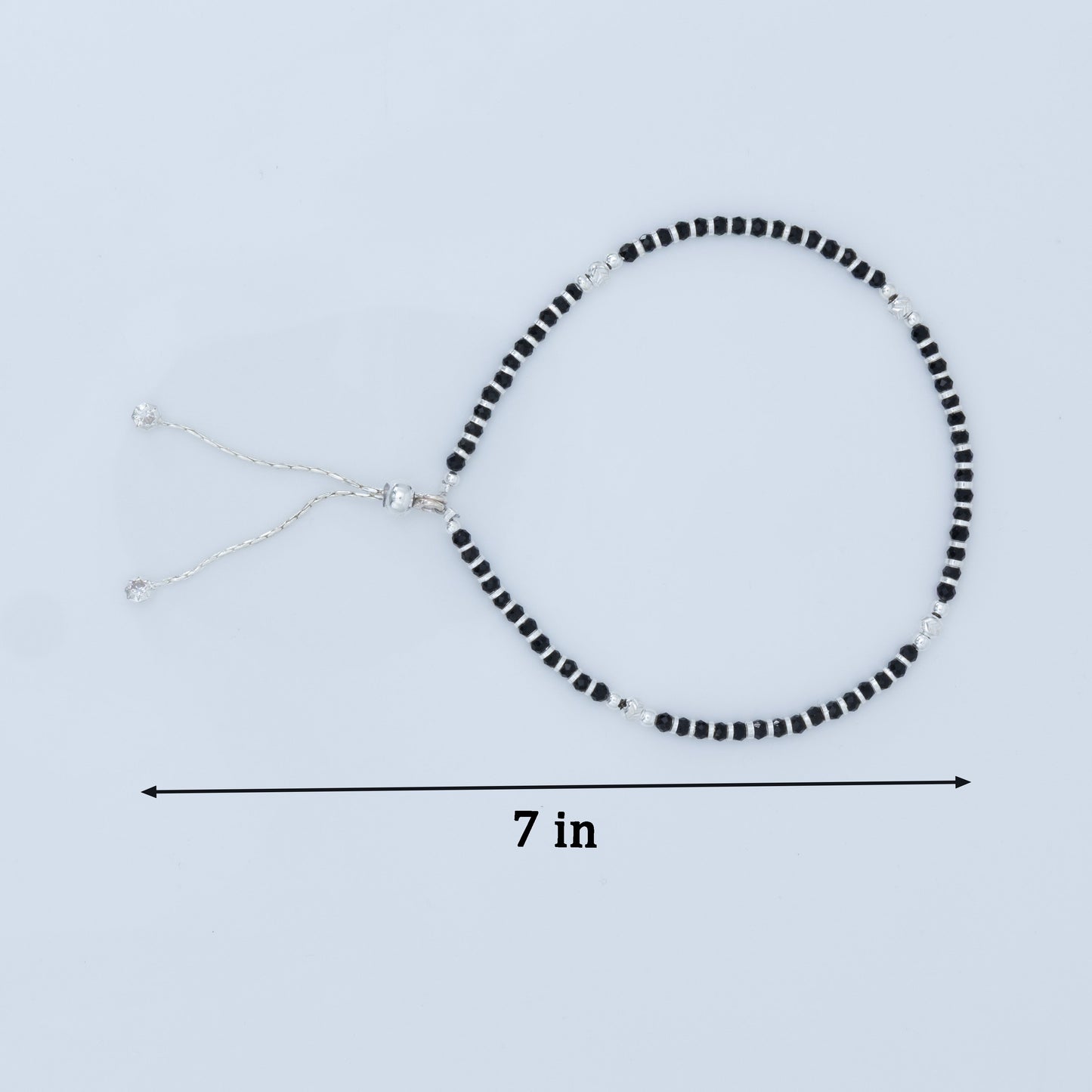 Silver Black Bead Anklet with Clasp