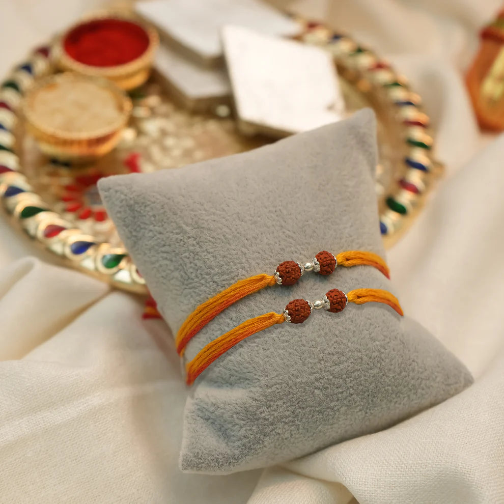 Spiritual Silver Rakhi Double Rudraksha Design