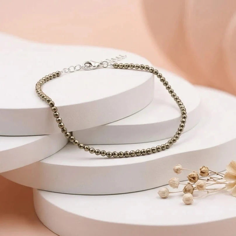 Dainty Faceted Pyrite Silver Anklet
