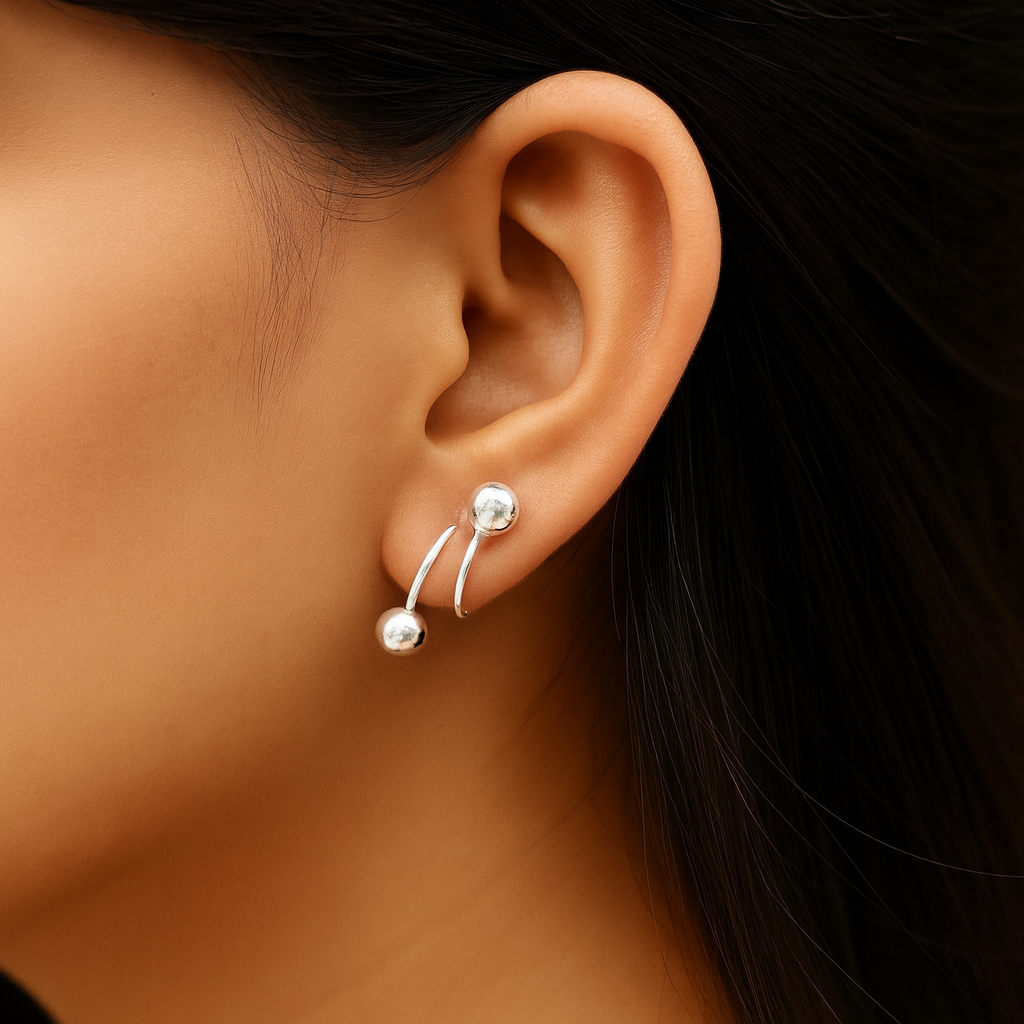 Elegant Minimalist Double Spiral Silver Earrings