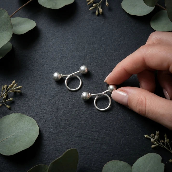 Elegant Minimalist Double Spiral Silver Earrings