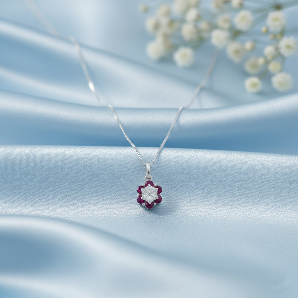 Floral Ruby Silver Pendant