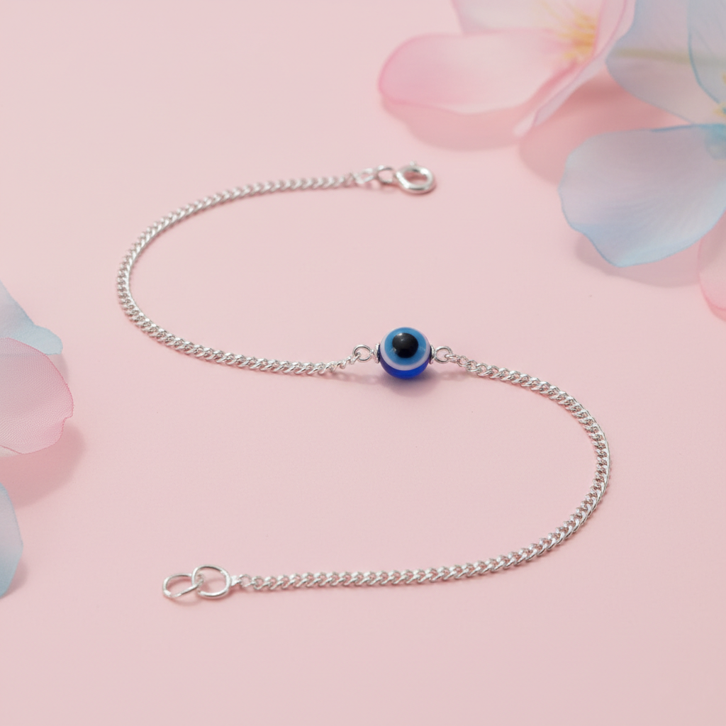 Handcrafted Evil Eye Silver Bracelet with Nazar Bead
