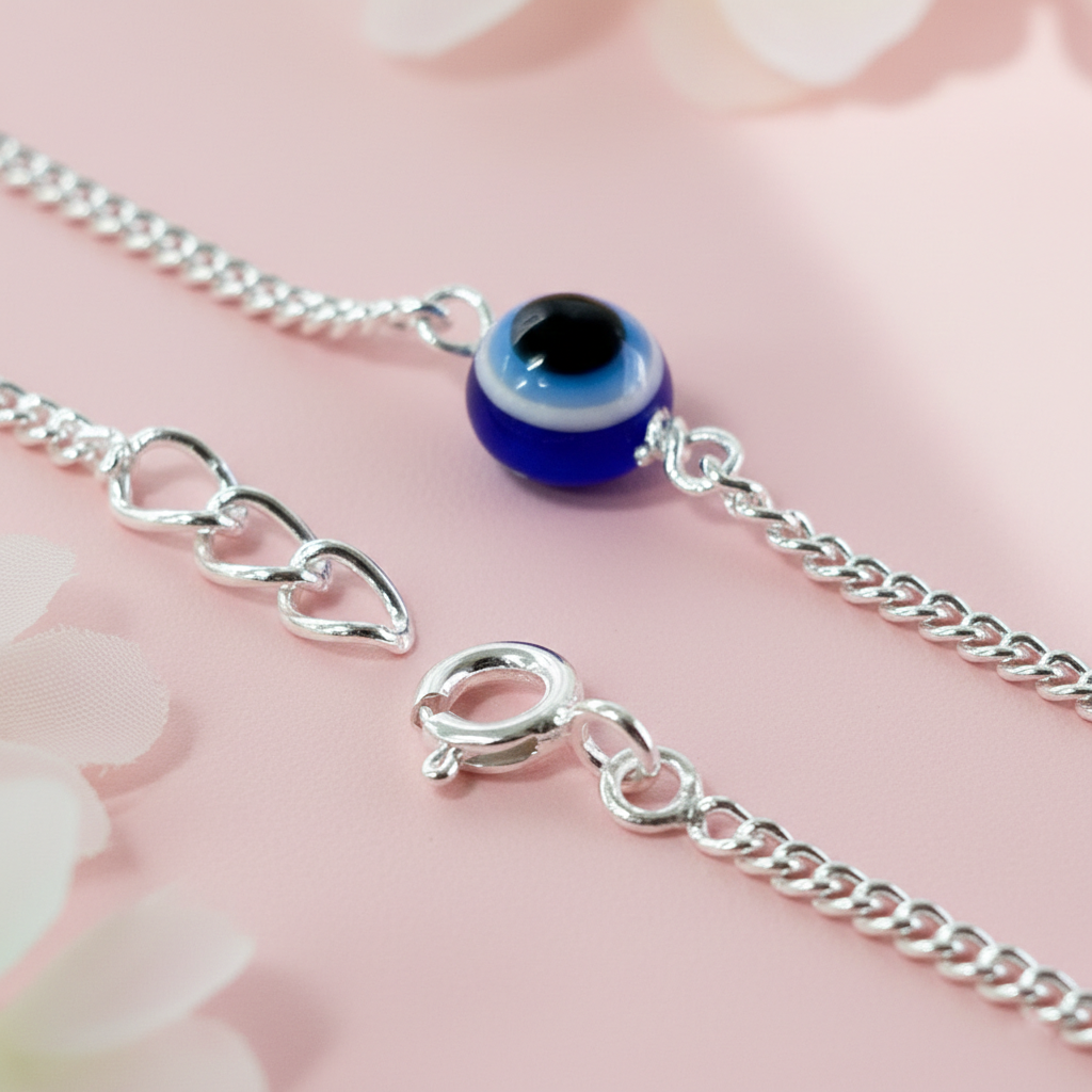Handcrafted Evil Eye Silver Bracelet with Nazar Bead