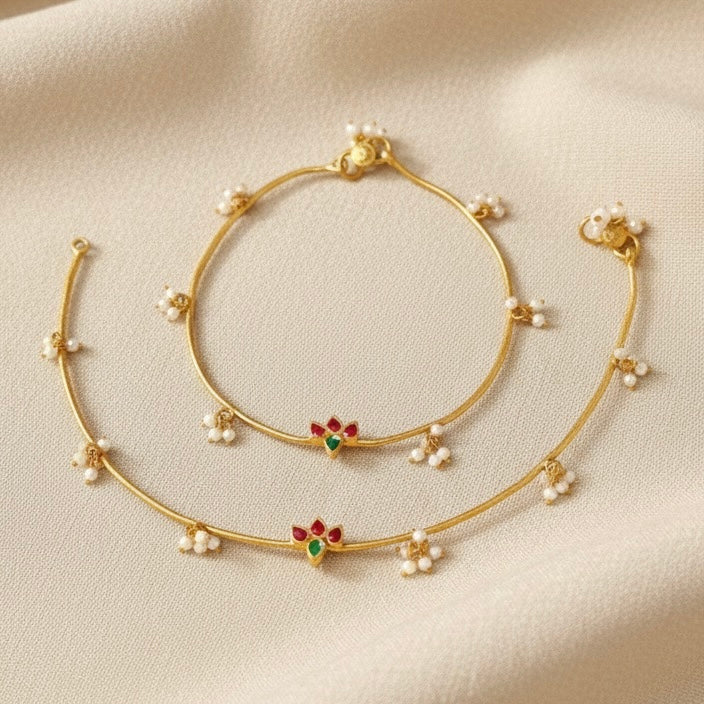 Lotus Anklet Gold Polish Silver