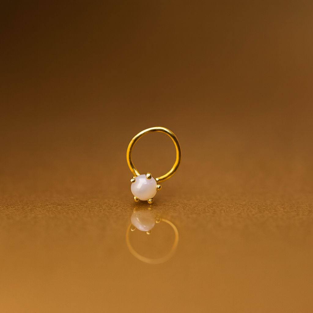 (13 Pcs ₹1699 combo) Pearl Glow Gold Polish Silver Nose Pin
