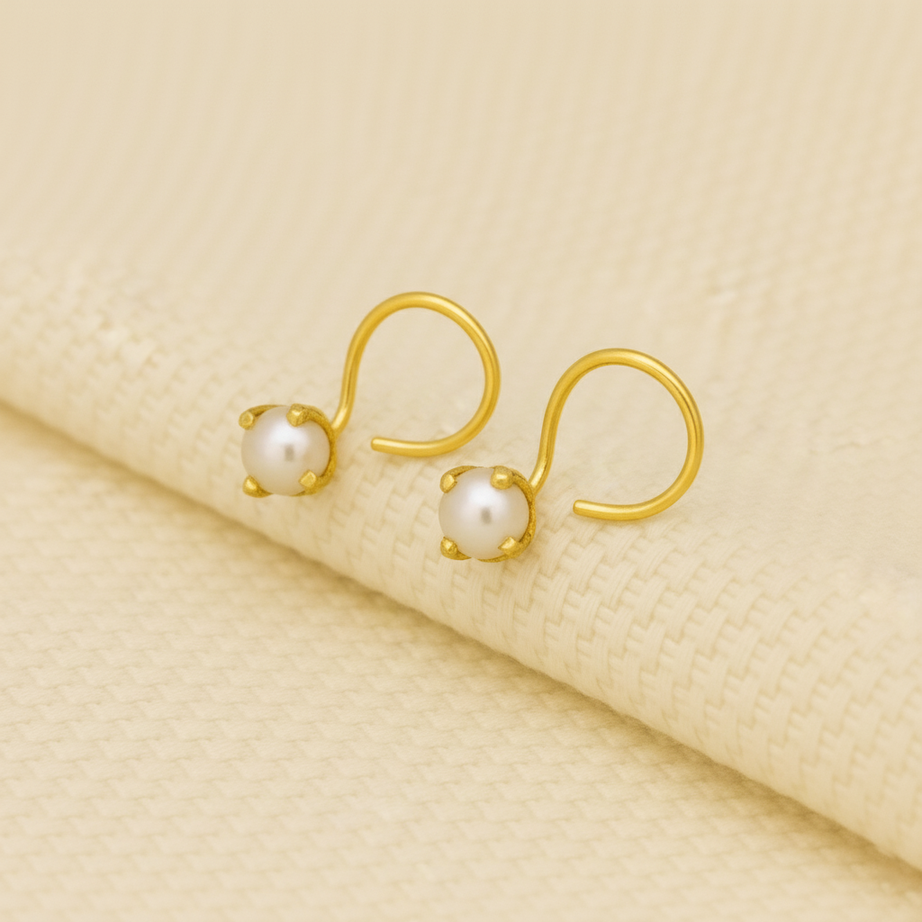 (13 Pcs ₹1699 combo) Pearl Glow Gold Polish Silver Nose Pin