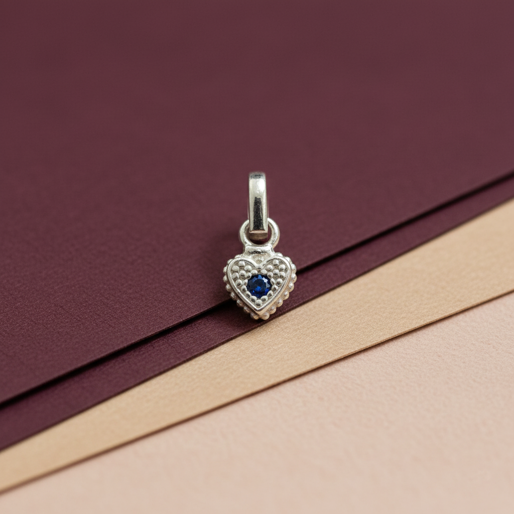 Premium Crafted Silver Heart Pendant Blue Stone Detail