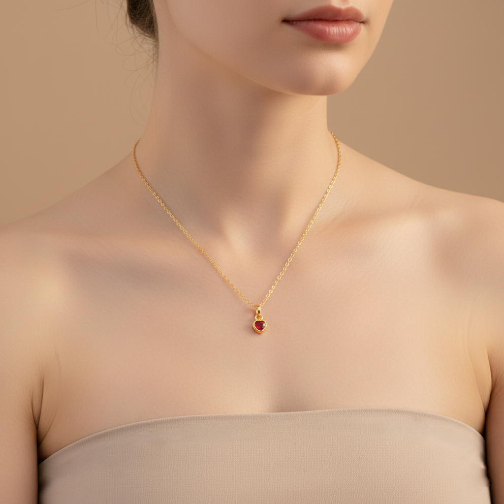 Heart Shape Pendent & Chain (Gold Polish)