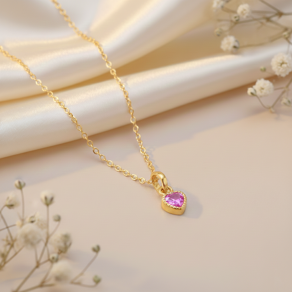 Heart Shape Pendent & Chain (Gold Polish)