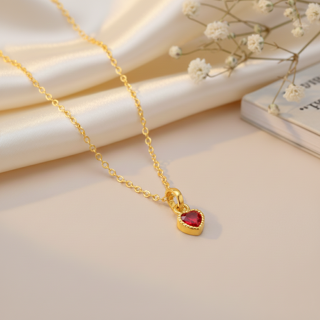 Heart Shape Pendent & Chain (Gold Polish)