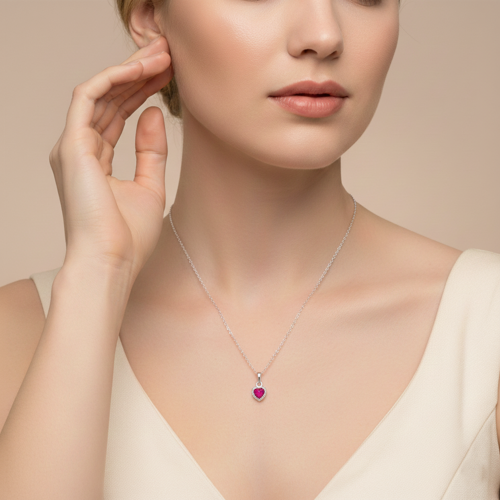 Heart Shape Pendent & Chain (Silver)