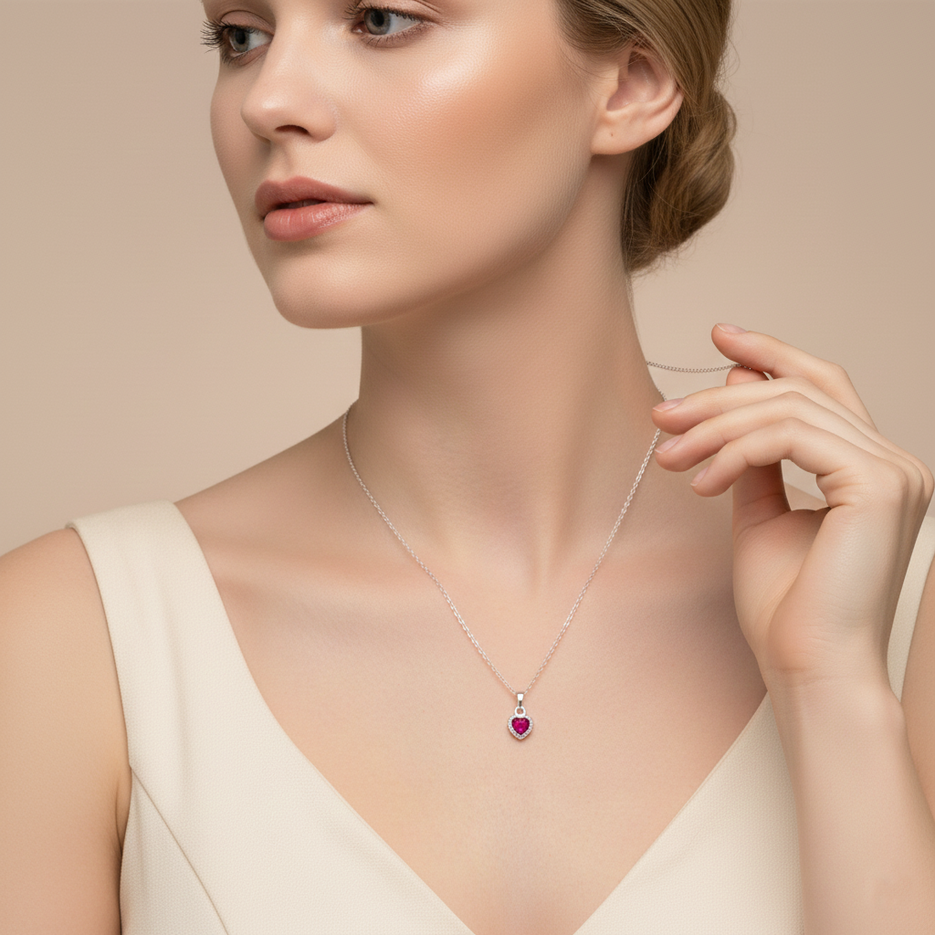 Heart Shape Pendent & Chain (Silver)