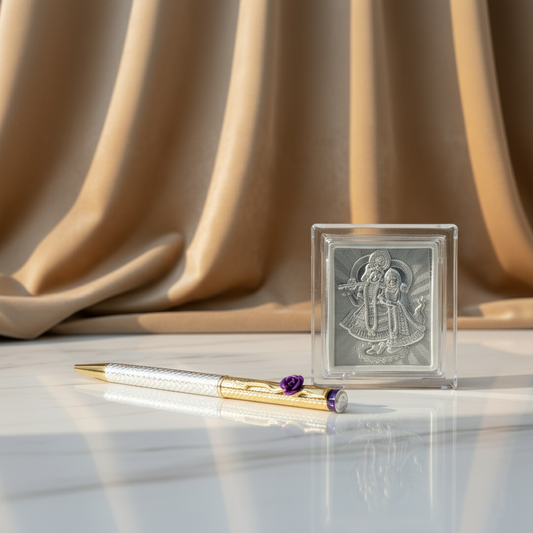 Silver Pen with Free Silver Frame (Radha Krishna Edition)