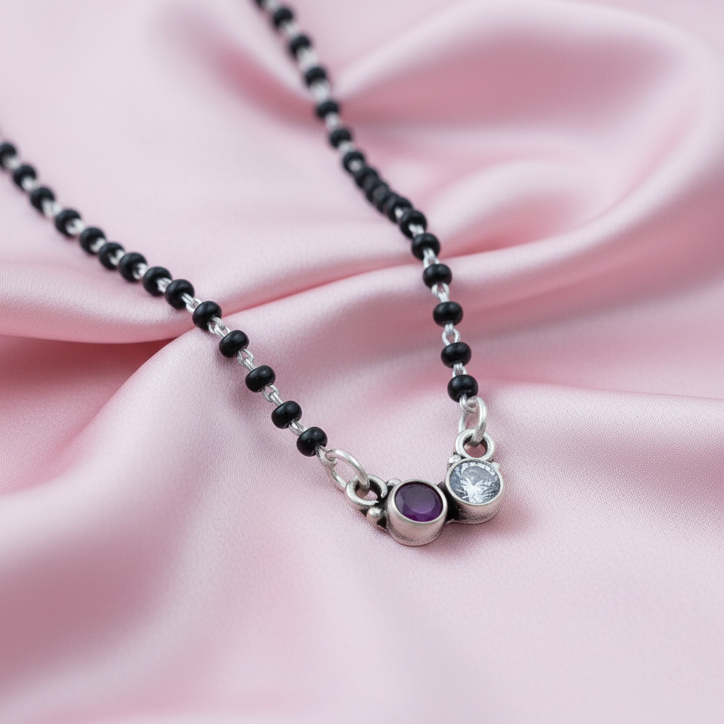 Premium Ruby and White Stone Silver Mangalsutra