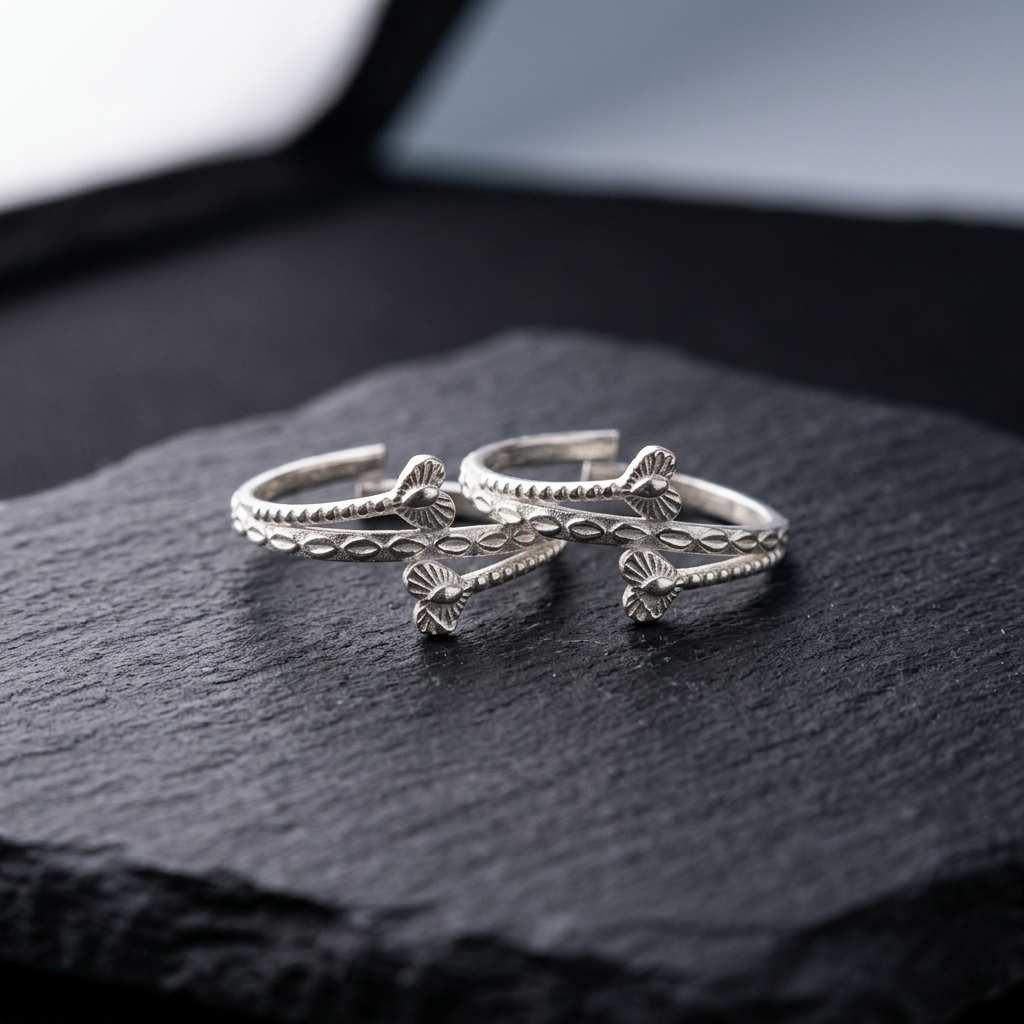 Silver Cross Heart Design Adjustable Toe Ring (Bichiya) for Women