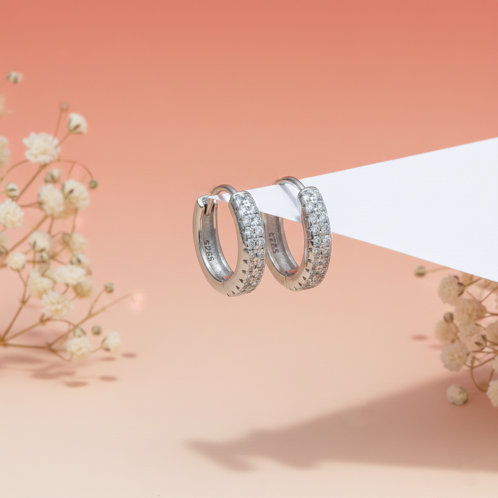 Silver Double-Row CZ Hoop Earrings