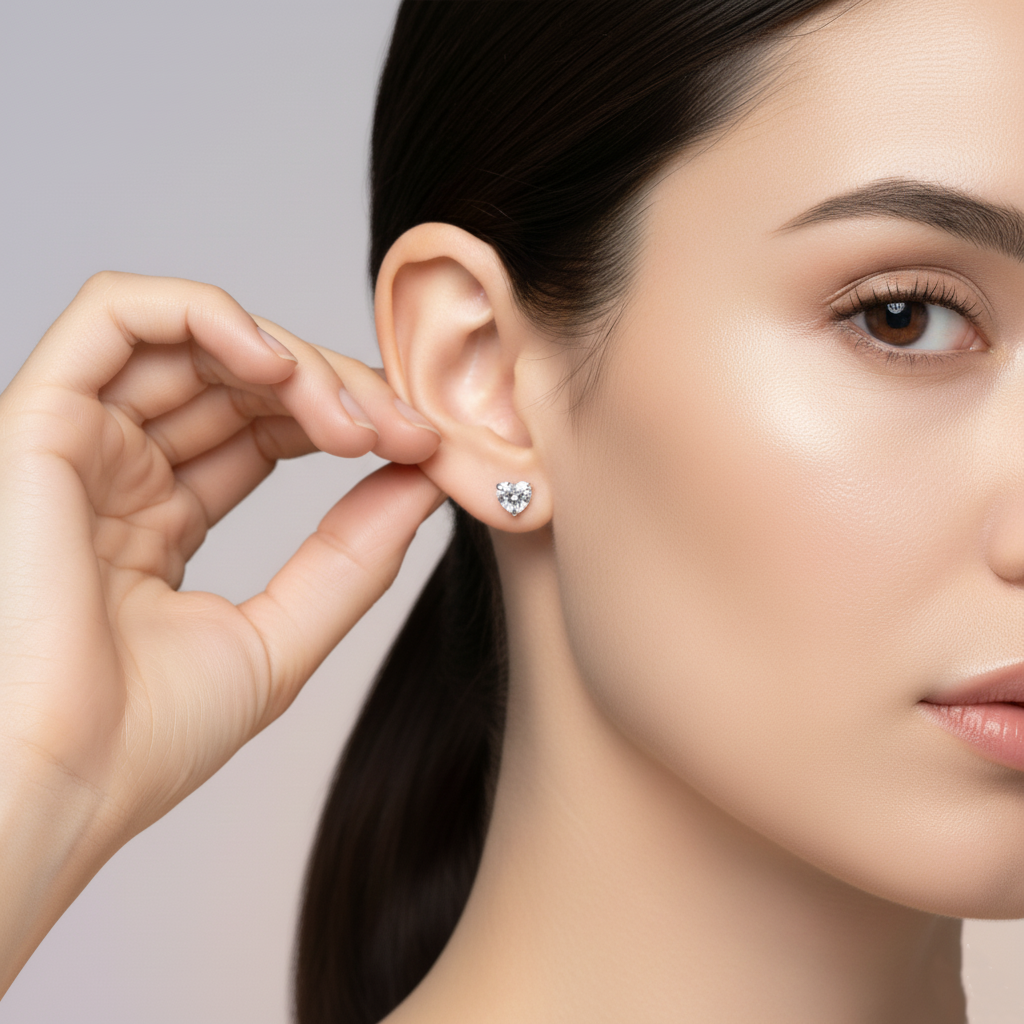 Silver Heart Earring-Cut Sparkle Studs