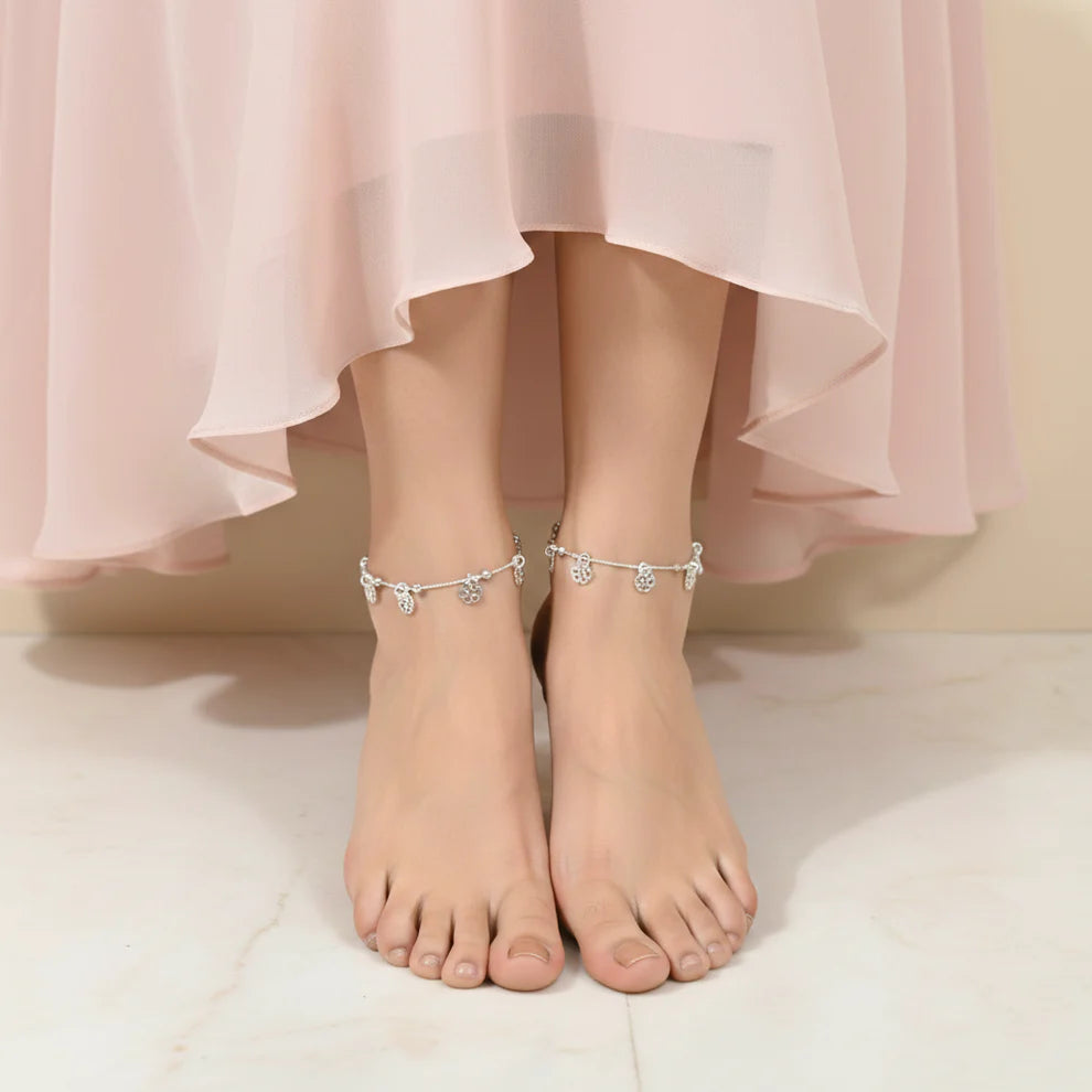 Silver Floral Charm Anklet