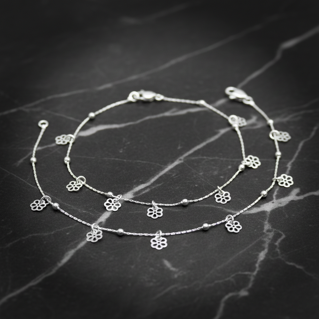 Silver Floral Charm Anklet Delicate Payal/Anklet for Women