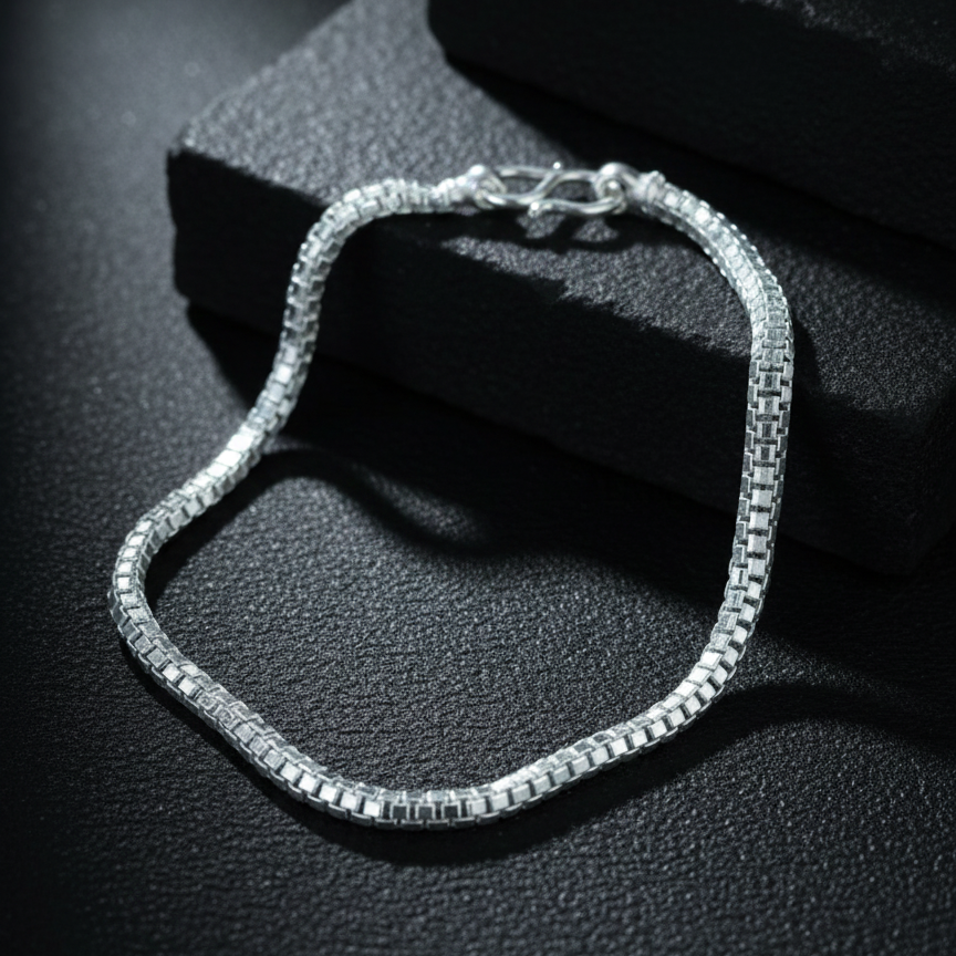 Silver Simple Square Box Design Chain Bracelet for Boys
