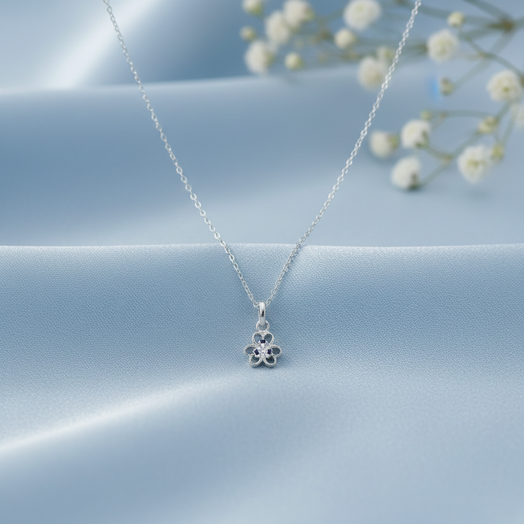 Sterling Silver Blue Stone Floral Pendant