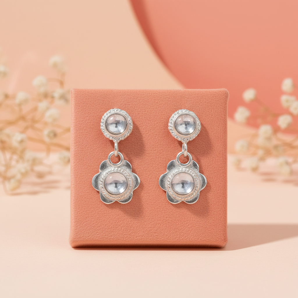 Silver White Stone Blossom Earrings
