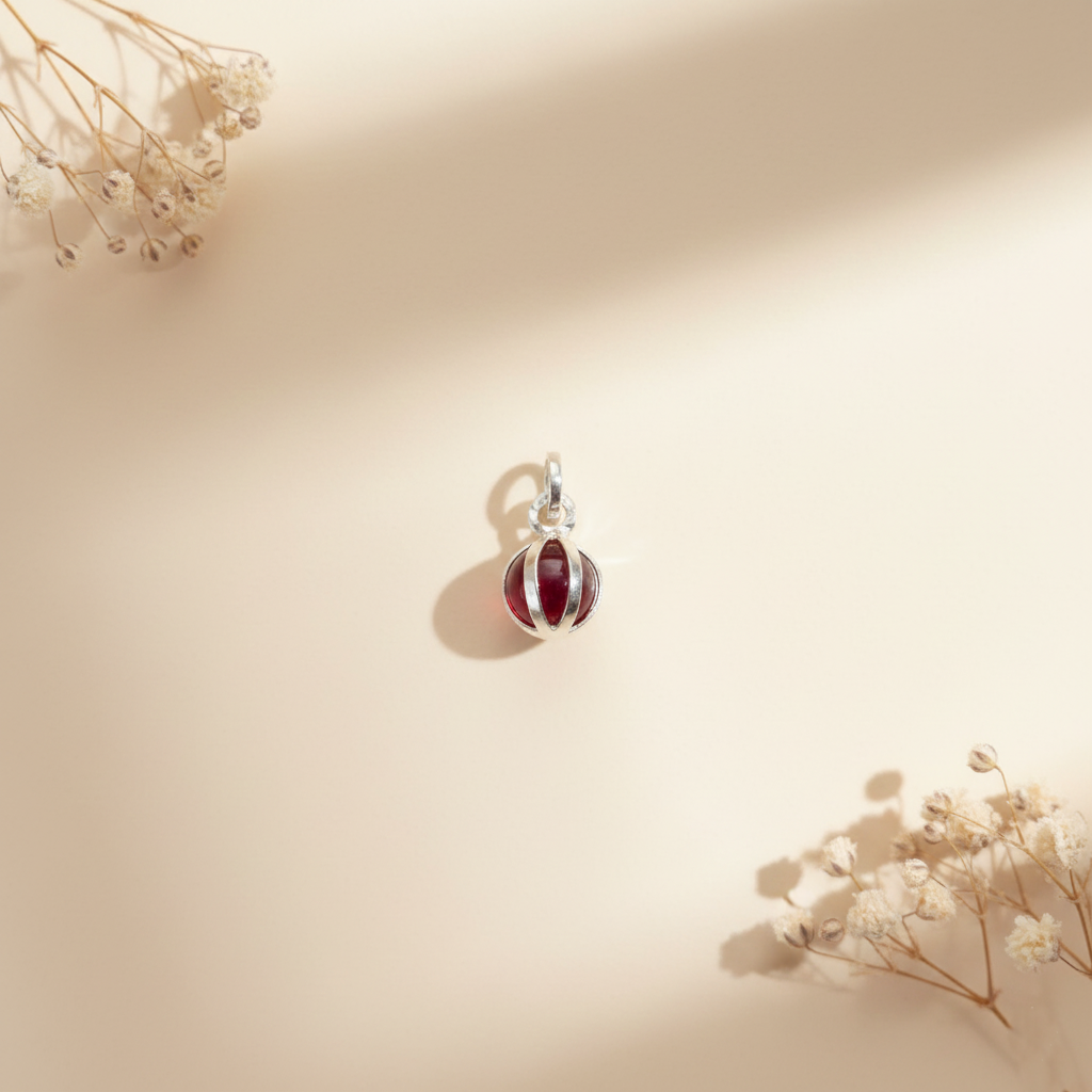 Sterling Silver Red Stone Cage Pendant