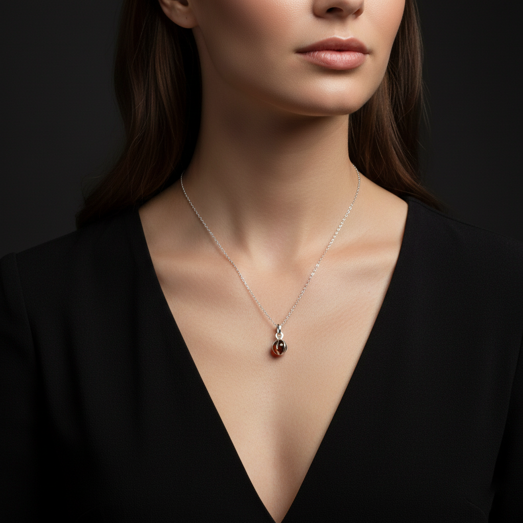 Sterling Silver Red Stone Cage Pendant