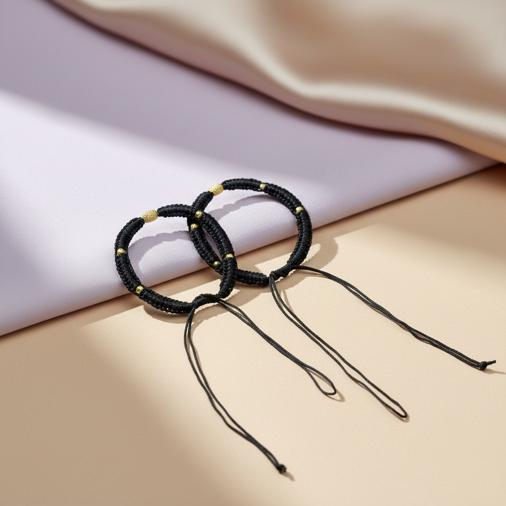 Traditional Silver Dhaga Anklet (Gold Polished Beads)