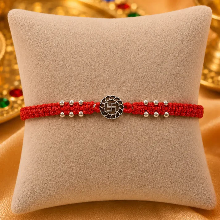 Traditional Swastik Buds Silver Rakhi