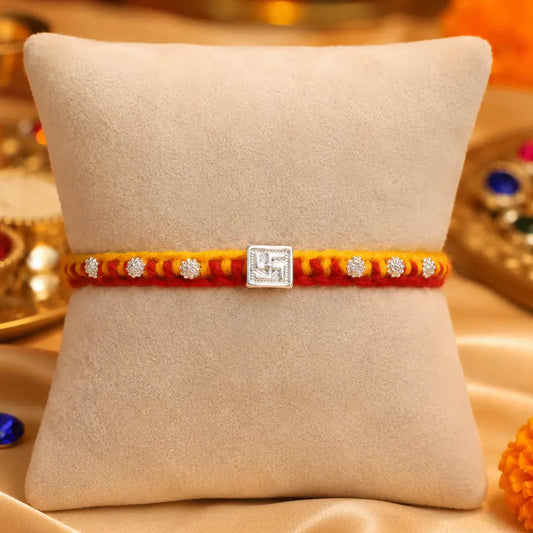 Traditional Swastik Silver Rakhi