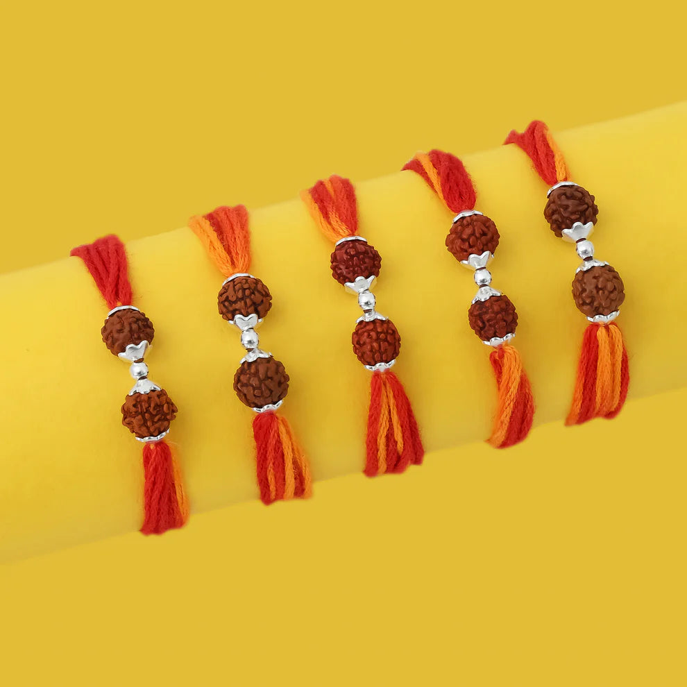Spiritual Silver Rakhi Double Rudraksha Design