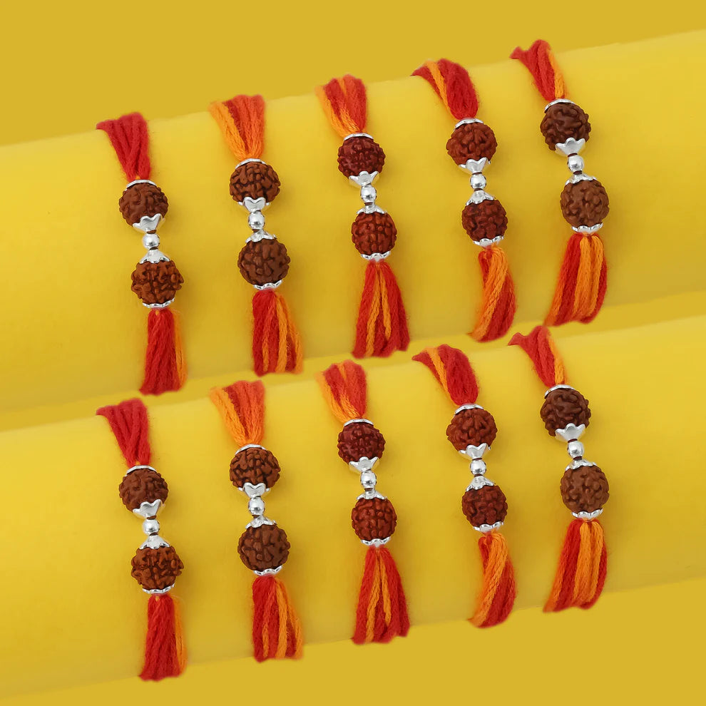 Spiritual Silver Rakhi Double Rudraksha Design