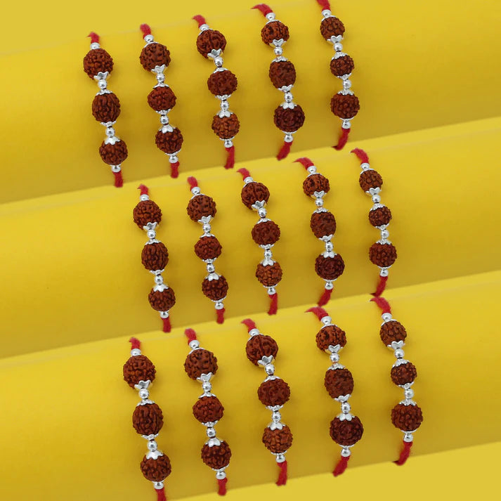 Trio Rudraksh Rakhi in Silver
