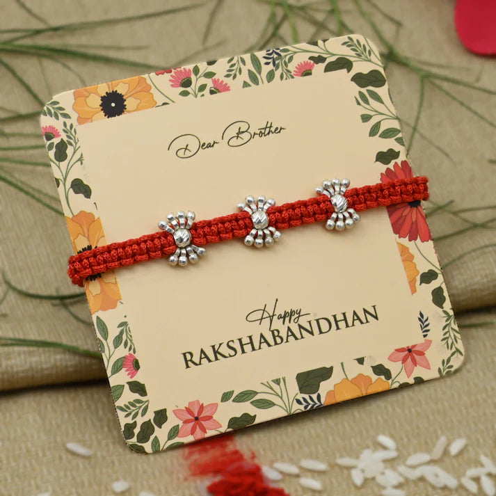 Silver Small Silver Beads Rakhi for Boys