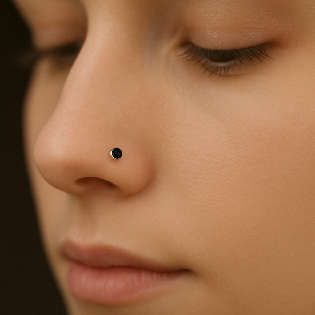 Silver Nose Pin with Round Multicolour Stones
