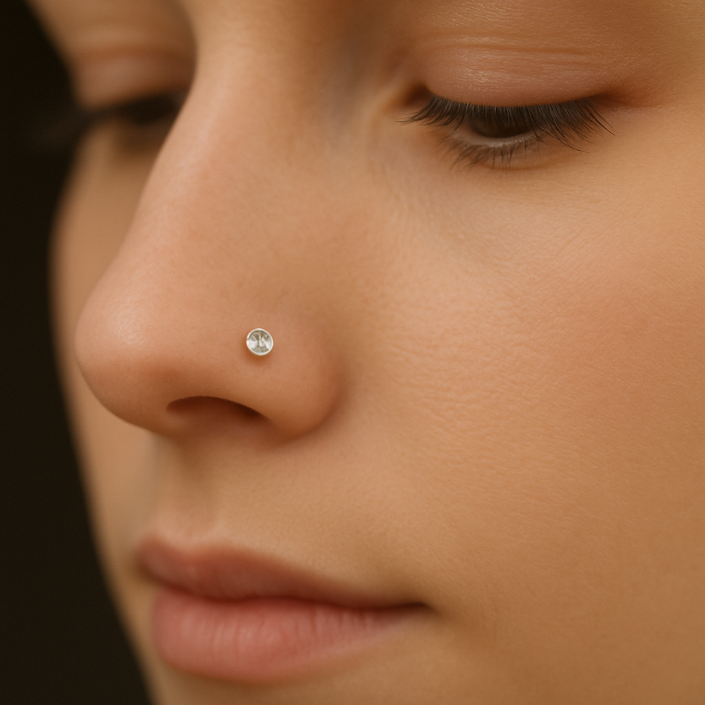 Silver Nose Pin with Round Multicolour Stones